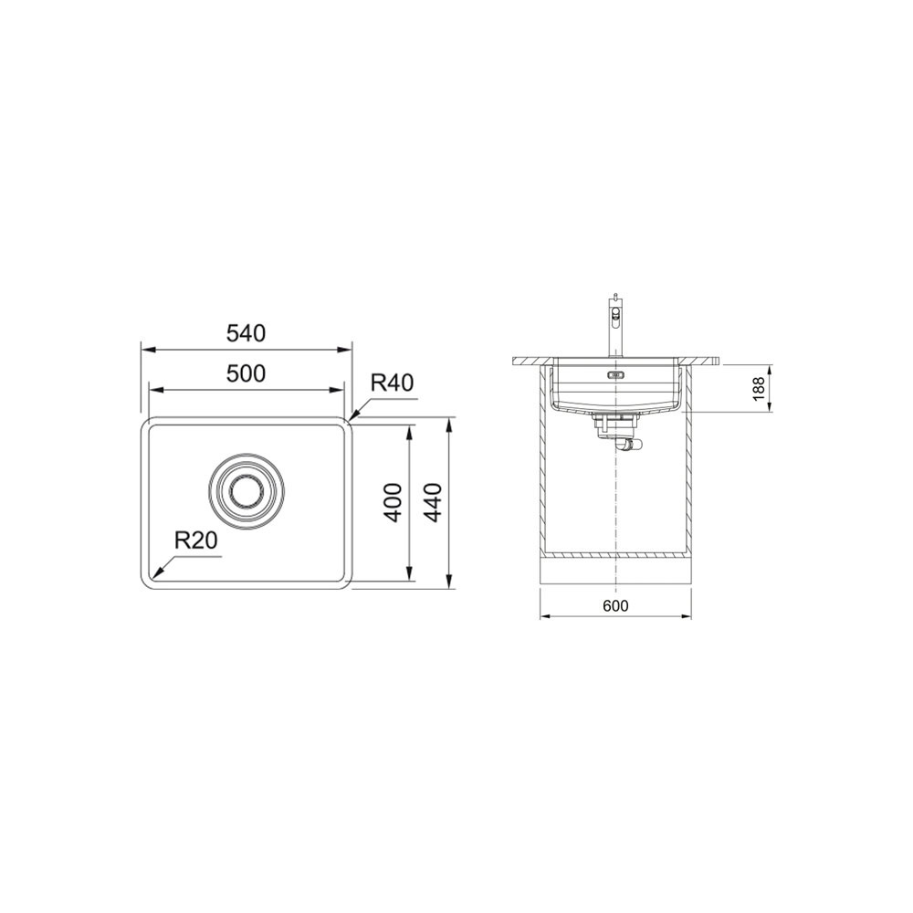 Εικόνα της Νεροχύτης Υποκαθήμενος Franke Maris MQX 110-52 (50x40) Inox 3040100231 (122.0694.477)