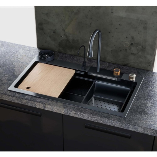 Εικόνα της Νεροχύτης Ένθετος Sanitec Multi Sink 10845 (80x45) Inox Black Κομπλέ Mε Aυτόματη Bαλβίδα