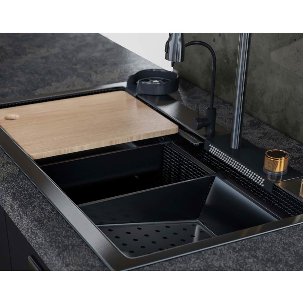 Εικόνα της Νεροχύτης Ένθετος Sanitec Multi Sink 10845 (80x45) Inox Black Κομπλέ Mε Aυτόματη Bαλβίδα