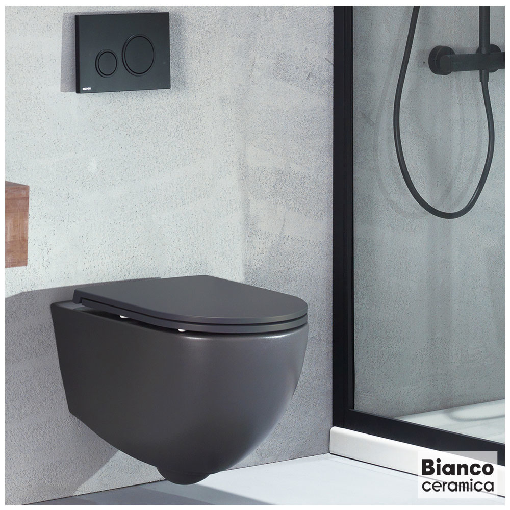 Εικόνα της Λεκάνη Κρεμαστή Bianco Ceramica Lenta 381600C-421 53cm Με Slim Soft Close Κάλυμμα Anthracite Matt