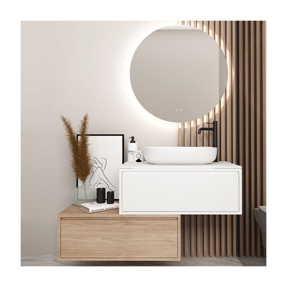 Εικόνα της Έπιπλο Μπάνιου Orabella Drawer Asymmetrical 80 (120x45x60cm) Βάση Με Νιπτήρα & Καθρέπτη Μελαμίνη Χρώμα 6080 & 326