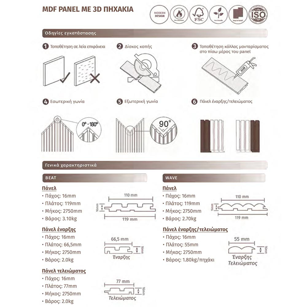 Εικόνα της MDF PANEL Με 3D Πηχάκια 506090 Beat DL 16/119/2750mm SAND GREY