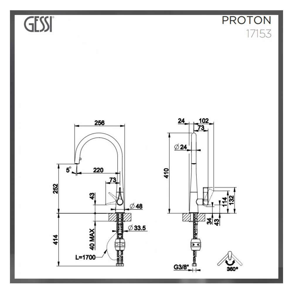 Εικόνα της Μπαταρία Κουζίνας Gessi Proton 17153-031 Ντους Χρωμέ