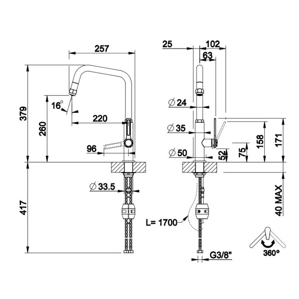 Εικόνα της Μπαταρία Κουζίνας Gessi Officine 60053-149 Ντους Inox