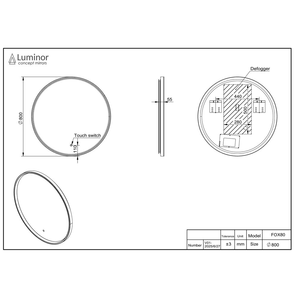 Εικόνα της Καθρέπτης Φωτιζόμενος LED Luminor Fox 80 Ø80cm  Με Περιμετρικό Mαύρο Πλαίσιο