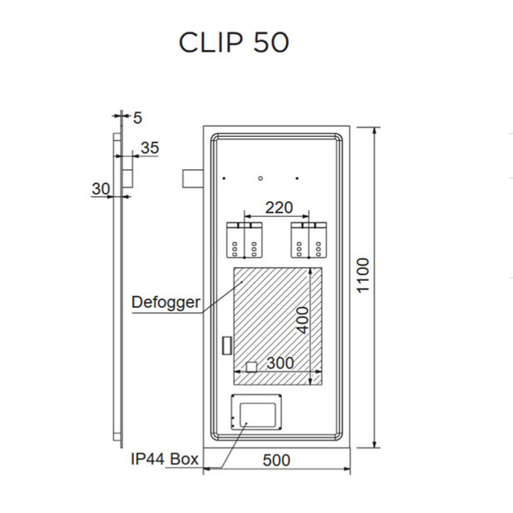 Εικόνα της Καθρέπτης Φωτιζόμενος LED Luminor Clip 50110 50x110cm Με Έκκεντρη Απλίκα
