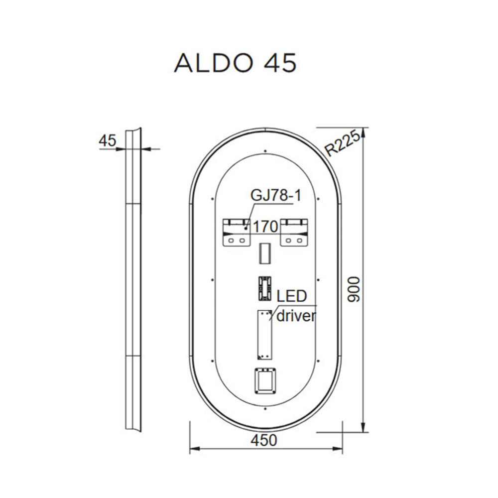 Εικόνα της Καθρέπτης Φωτιζόμενος LED Luminor Aldo 4590 45x90cm Με Μαύρο Πλαίσιο Αλουμινίου