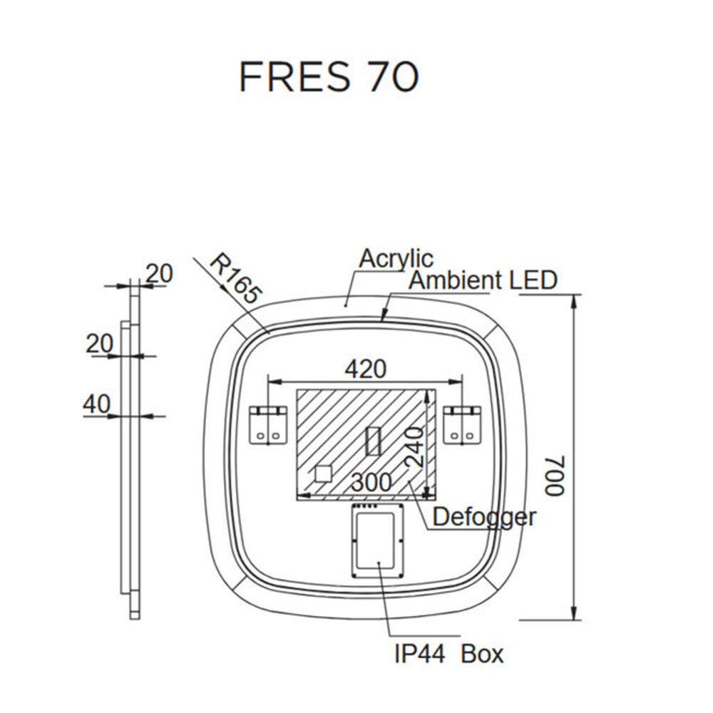 Εικόνα της Καθρέπτης Φωτιζόμενος LED Luminor Fres 7070 70x70cm Με Ακρυλικό Πλαίσιο
