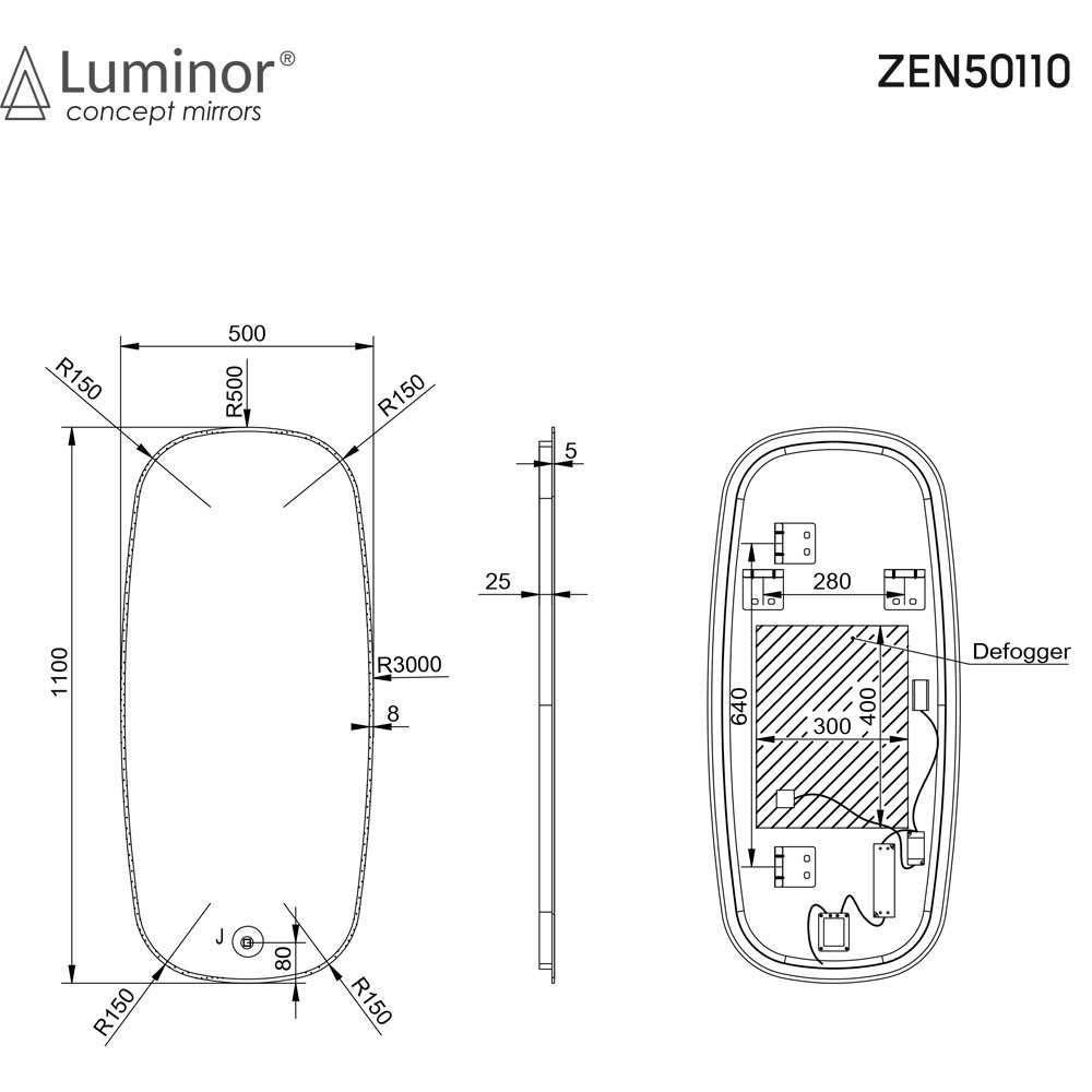 Εικόνα της Καθρέπτης Φωτιζόμενος LED Luminor ZenM Music 50 50x110cm Με Σύστημα Ηχείων Bluetooth & Μαύρο Περίγραμμα