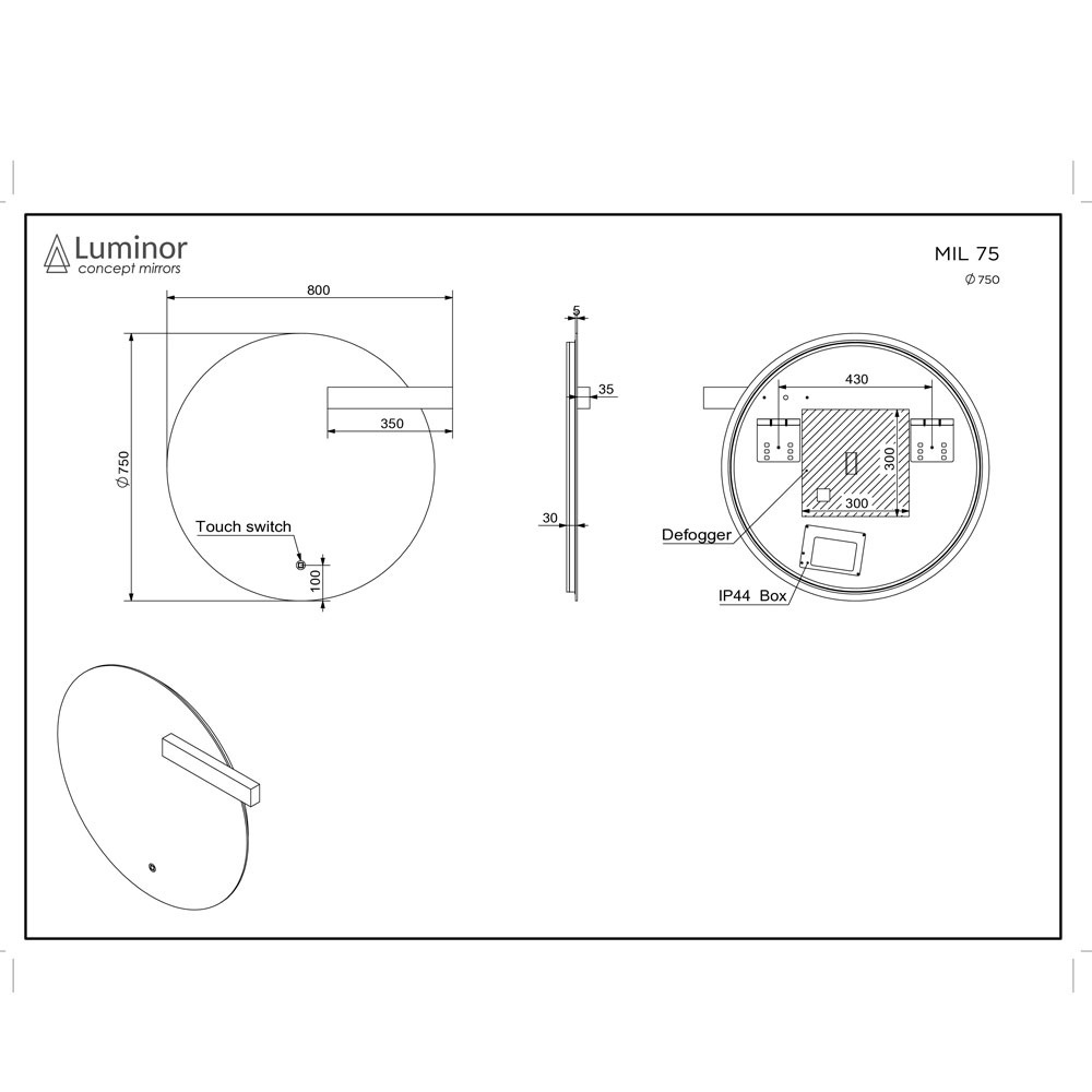 Εικόνα της Καθρέπτης Φωτιζόμενος LED Luminor Milo 75 Ø75cm Με Έκκεντρη Απλίκα